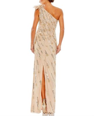 Embellished Floral Detail One Shoulder Gown