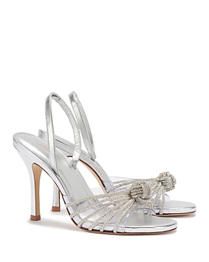 Shop Larroude Women's Valerie Knotted Slingback High Heel Sandals In Silver