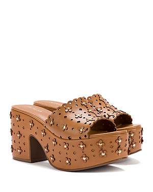 Larroude Women's Miso 90mm Floral-studded Leather Platform Sandals In Biscuit