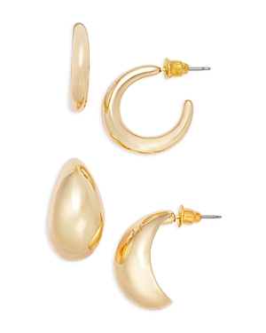 Shop Aqua Polished Hoop & Curved Earrings, Set Of 2 In Gold