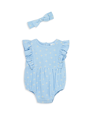 Shop Little Me Girls' Daisy Cotton Bubble One Piece With Headband - Baby In Blue