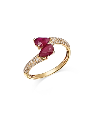 Ruby & Diamond Bypass Ring in 14K Yellow Gold