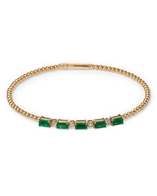Emerald & Diamond Bangle Bracelet in 14K Yellow Gold