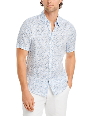 Michael Kors Slim Fit Button Front Short Sleeve Linen Shirt In Grecian Blue