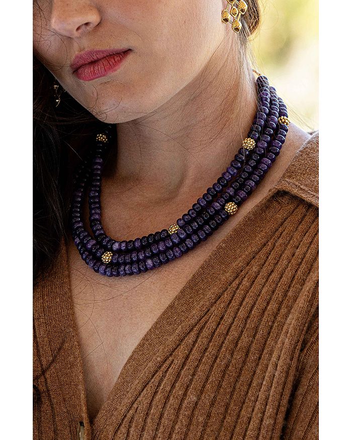 Shop Capucine De Wulf Berry & Jade Bead Triple Strand Necklace In 18k Gold Plated, 18 In Violet Jade/gold