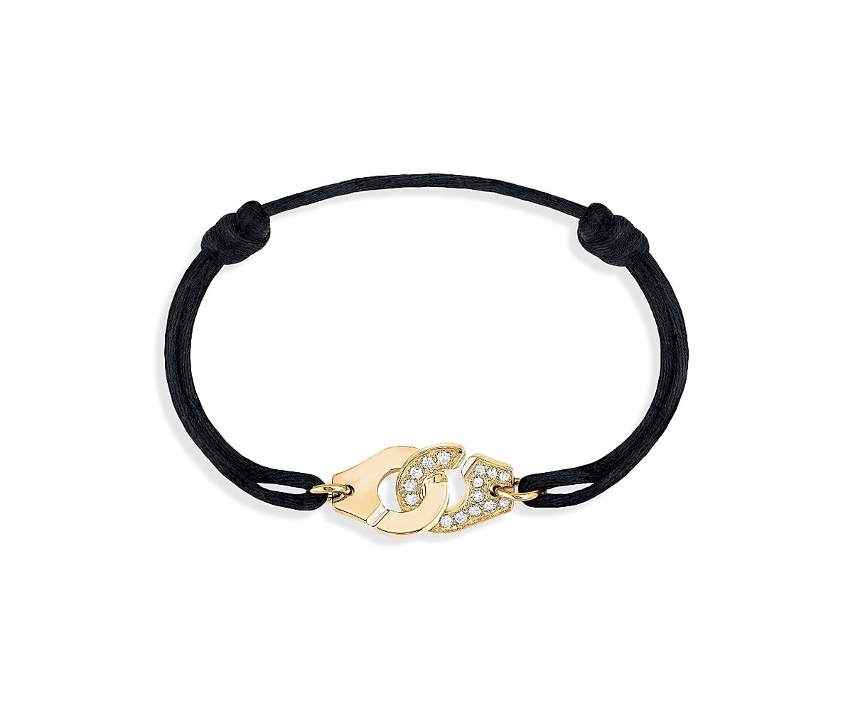 Dinh Van 18K Yellow Gold Menottes R12 Diamond Intertwined Handcuff Charm Adjustable Cord Bracelet