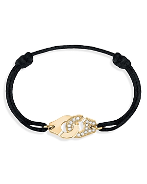Dinh Van 18k Yellow Gold Menottes R12 Diamond Intertwined Handcuff Charm Adjustable Cord Bracelet In Gold/black
