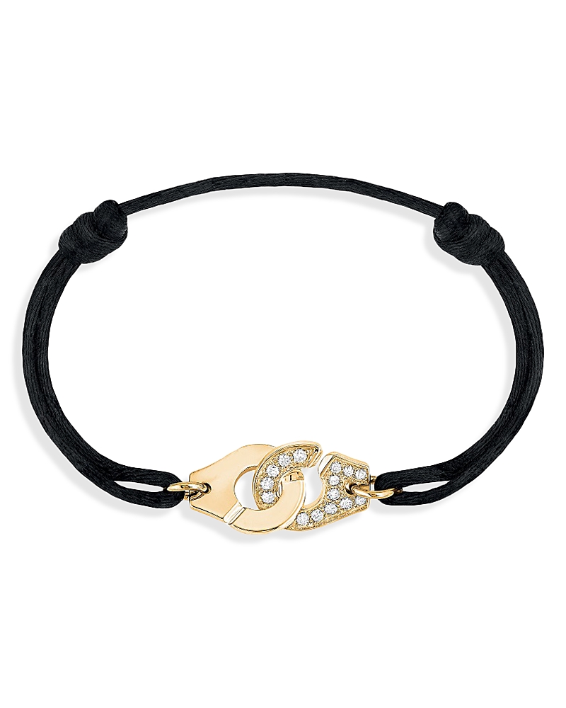 Dinh Van 18K Yellow Gold Menottes R12 Diamond Intertwined Handcuff Charm Adjustable Cord Bracelet