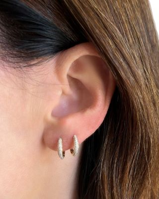 14K Yellow Gold Diamond Dome Mini Huggie Earrings