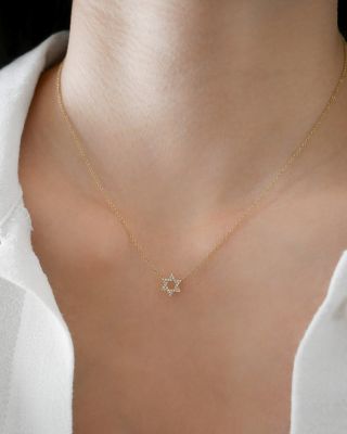 14K Yellow Gold Diamond Star of David Pendant Necklace, 16-18"