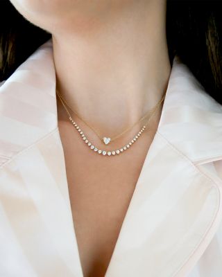 14K Yellow Gold Diamond Heart Cluster Pendant Necklace, 14-15.5"