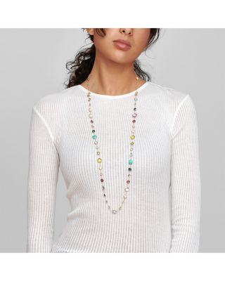 18K Yellow Gold Lollipop Lollitini Mother of Pearl, Green Gold Citrine, Peridot, Green Agate, Blue Topaz, Turquoise, London Blue Topaz, Amethyst & Pink Tourmaline Long Necklace, 36"