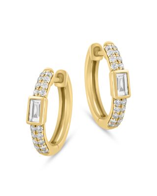 Bloomingdale's Fine Collection - Diamond Baguette & Round Small Hoop Earrings in 14K Yellow Gold, 0.45 ct. t.w.