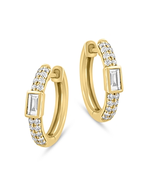 Diamond Baguette & Round Small Hoop Earrings in 14K Yellow Gold, 0.45 ct. t.w.
