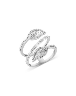 Bloomingdale's Fine Collection - Diamond Round & Baguette Diamond Leaf Wrap Ring in 14K White Gold, 0.95 ct. t.w.