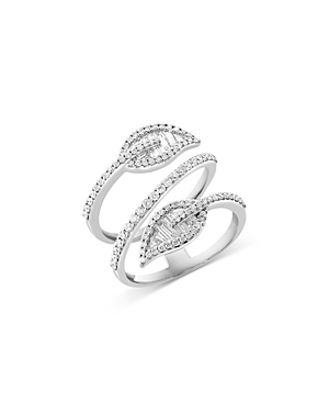 Shop Bloomingdale's Diamond Round & Baguette Diamond Leaf Wrap Ring In 14k White Gold, 0.95 Ct. T.w.