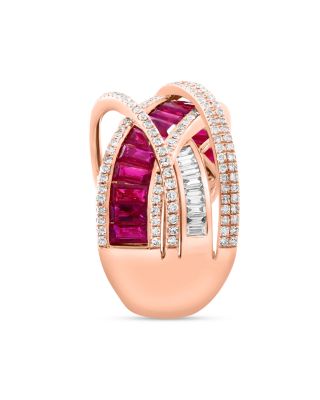 Ruby & Diamond Crossover Ring in 14K Rose Gold