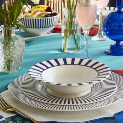 Blue Italian Steccato Cereal Bowls, Set of 4