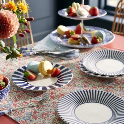 Blue Italian Steccato Narrow Stripe Tidbit Plates, Set of 4