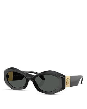 Shop Versace Medusa Plaque Oval Sunglasses, 54mm In Black/gray Solid