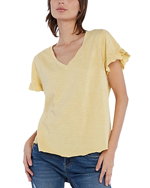 Shop Billy T Ruffled V Neck Tee In Butter Yellow