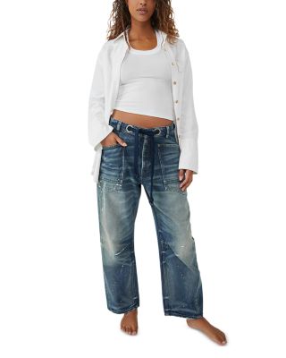 Moxie Low Slung Pull On Barrel Jeans in Timeless Blue