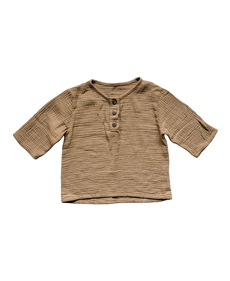 The Simple Folk Unisex Muslin Henley - Baby In Camel