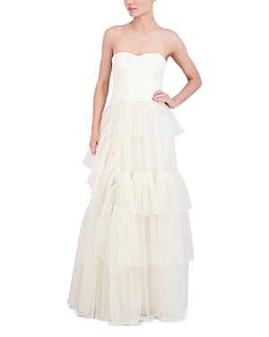 Strapless Tiered Tulle Evening Dress