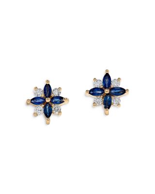 Bloomingdale's Fine Collection - Sapphire & Diamond Flower Stud Earrings in 14K Yellow Gold - Exclusive