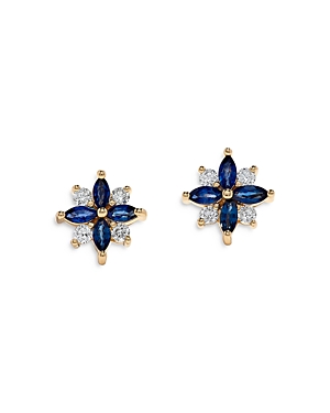 Bloomingdale's Sapphire & Diamond Flower Stud Earrings In 14k Yellow Gold - 100% Exclusive In Blue