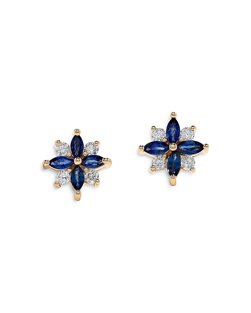 Bloomingdale's Fine Collection Sapphire & Diamond Flower Stud Earrings in 14K Yellow Gold