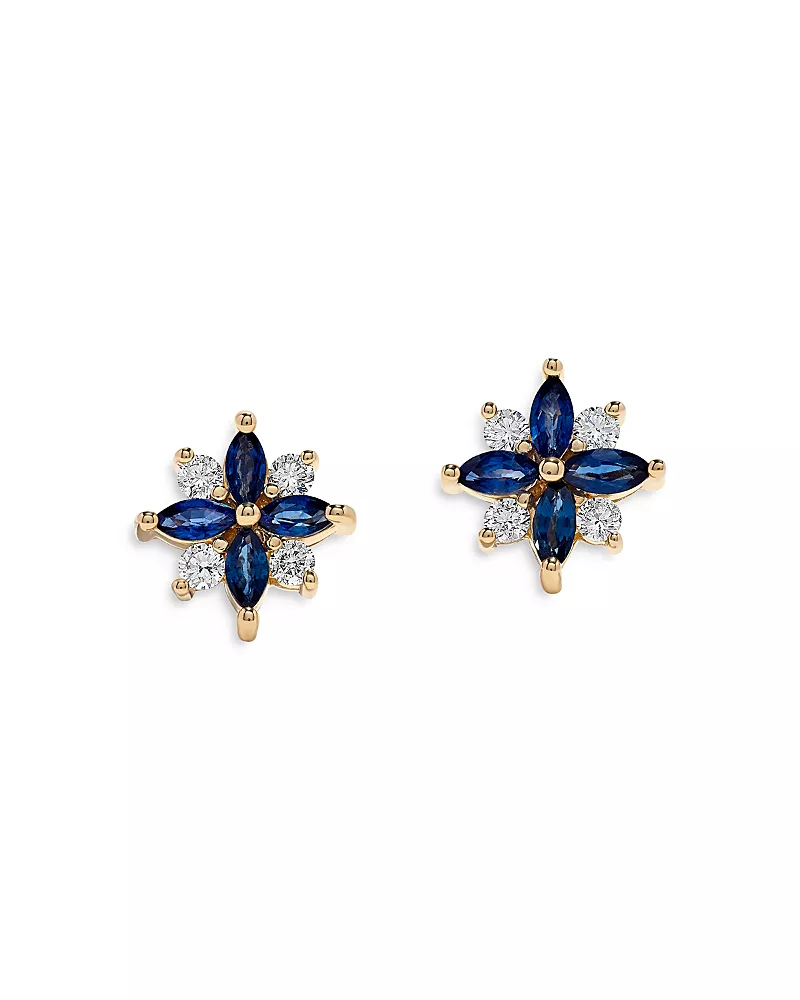 Bloomingdale's Fine Collection Sapphire & Diamond Flower Stud Earrings in 14K Yellow Gold