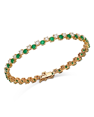 Bloomingdale's Emerald & Diamond Link Bracelet In 14k Yellow Gold In Green/white