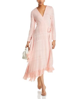 Fringe Trim Midi Wrap Dress