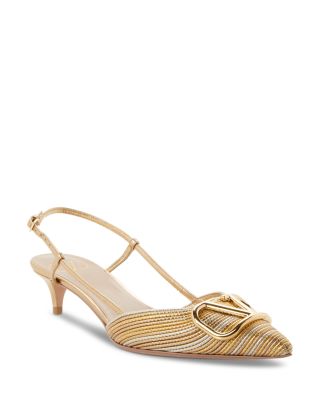 Valentino Garavani - Women's Pointed Toe Logo Kitten Heel Slingback Pumps