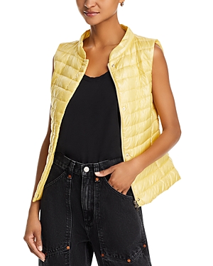 Shop Herno Woven Quilted Vest In Yellow
