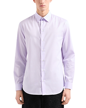Shop Emporio Armani Cotton Tonal Windowpane Regular Fit Button Down Shirt In Solid Light