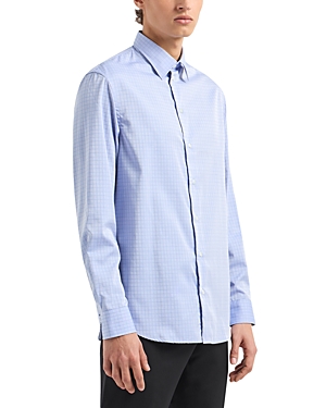 Emporio Armani Cotton Tonal Windowpane Regular Fit Button Down Shirt In Solid Medi