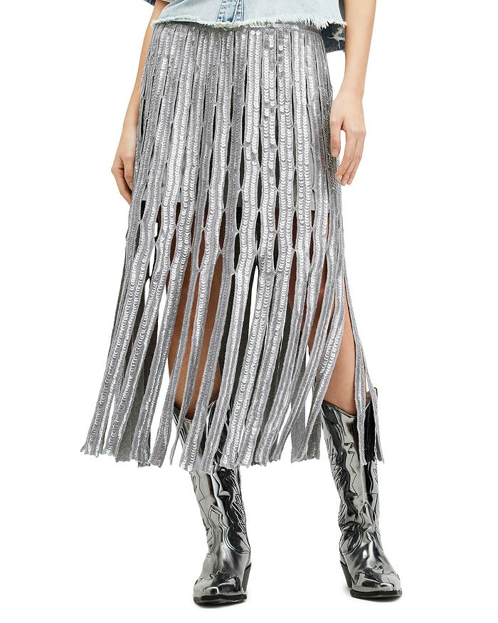 ALLSAINTS Francessca Sequin Fringe Midi Skirt | Bloomingdale's