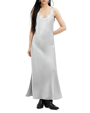 Shop Allsaints Lisa Side Slit Maxi Dress In Dark Silver