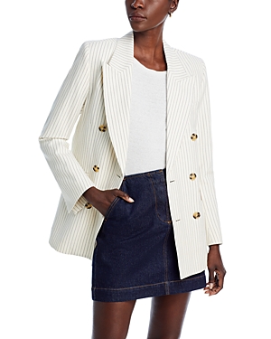 Frame Womens Cream Multi Double-breasted Peak-lapel Regular-fit Cotton And Linen-blend Blazer In Cream Multi