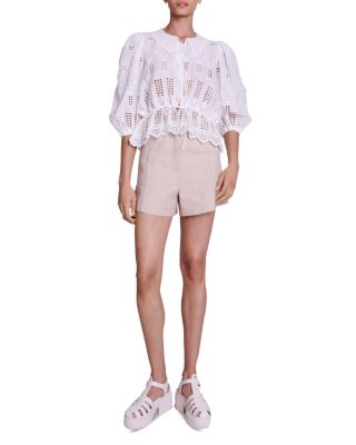 Maje Catania Linen Eyelet Peter Pan Blouse