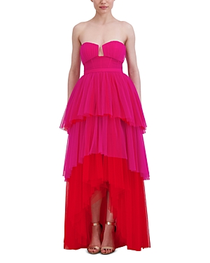 Shop Bcbgmaxazria Tulle Strapless Dress In Raspberry