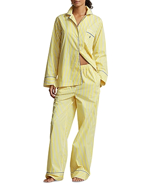 Shop Polo Ralph Lauren Madison Long Sleeve Pajama Set In Yellow Stripe
