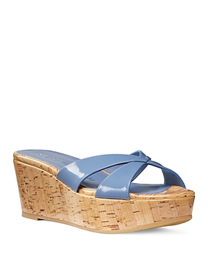 Stuart Weitzman Carmen Patent Slide Wedge Sandals In Blossom
