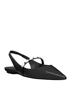Shop Stuart Weitzman Women's Emilia Pearlita Embellished Pointed Toe Slingback Flats In Black