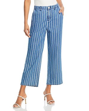L AGENCE L'AGENCE ZAYNE STRIPED HIGH RISE CROP JEANS IN DENIM STRIPE