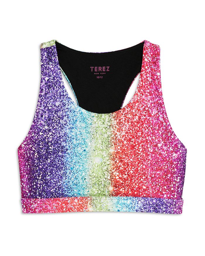 Terez Girls' Rainbow Glitter Sports Bra Little Kid, Big Kid