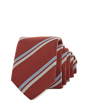 Hugo Striped Silk Blend Skinny Tie In Dark Red