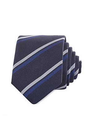 Hugo Striped Silk Blend Skinny Tie In Dark Blue